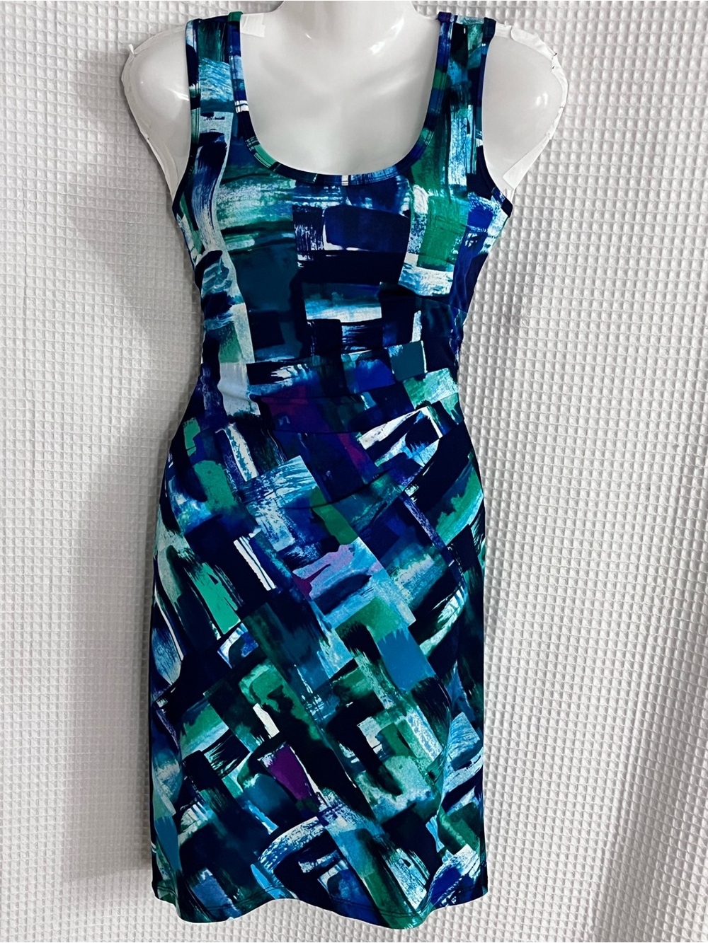 Calvin Klein Blue & Teal Abstract Scoop Neck Midi Dress size 2